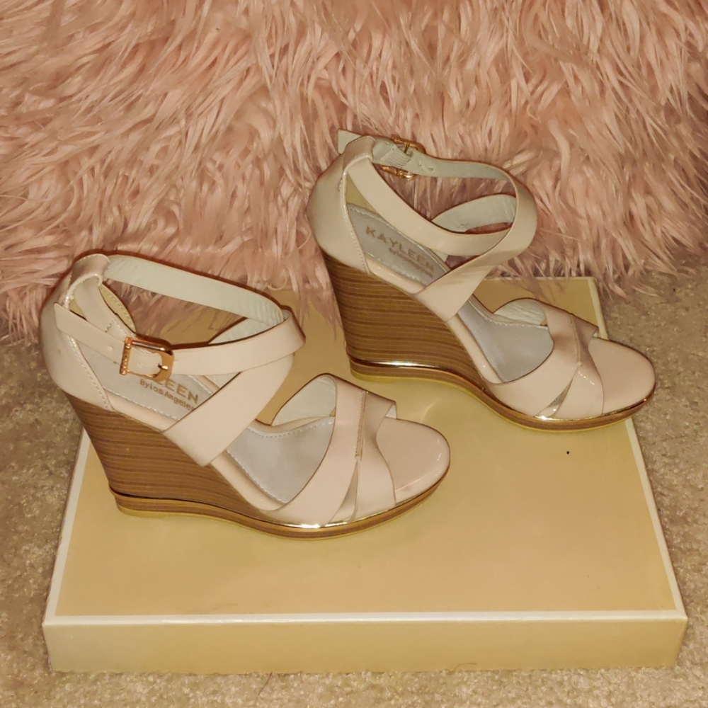 Cream wedge sandals